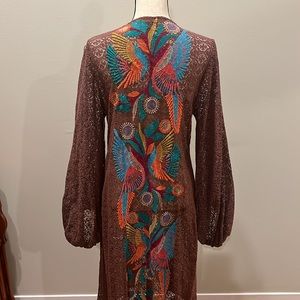 JUDITH MARCH L EMBROIDERED BIRDS BOHO LACE CARDIGAN DUSTER